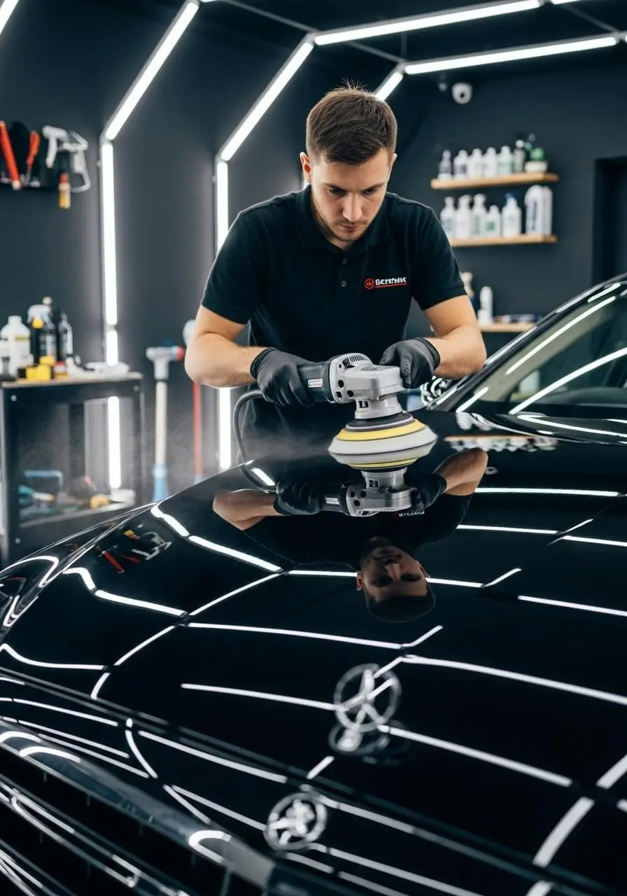 Kobieta z mężczyzną stojąca obok czarnego auta, oboje się uśmiechają, są ubrani w czarne rękawiczki.