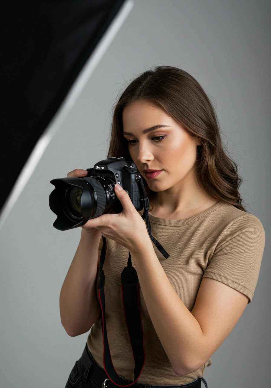 Młoda kobieta trzymająca w ręce aparat